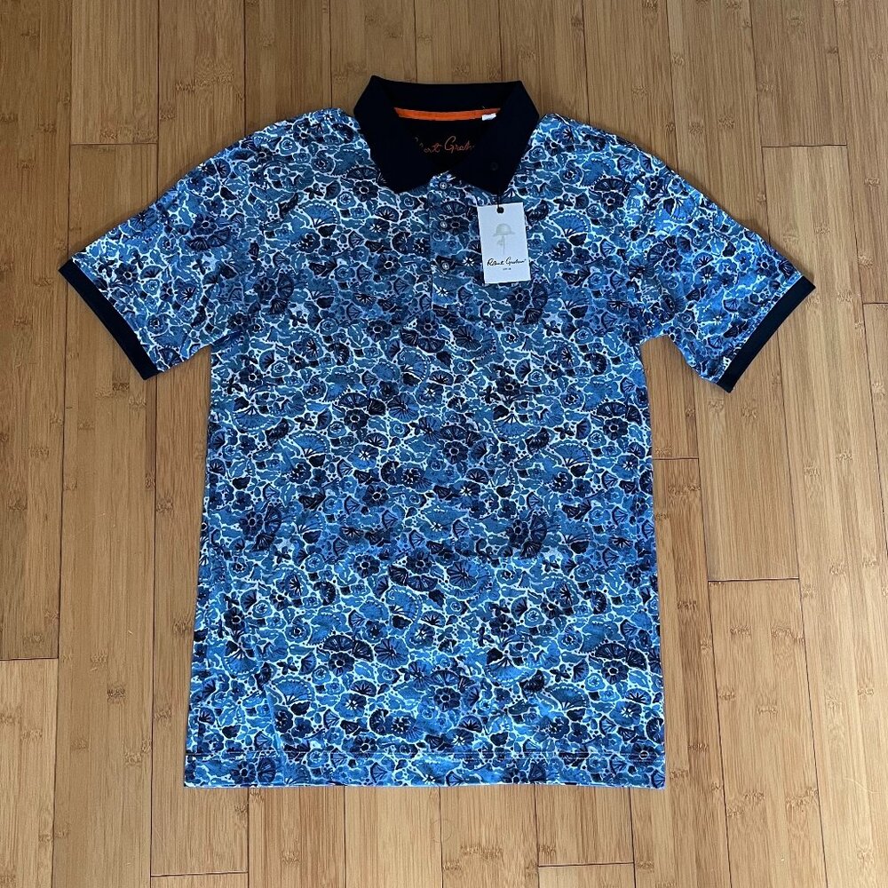 Robert Graham Blue Patterned Polo Shirt - NWT